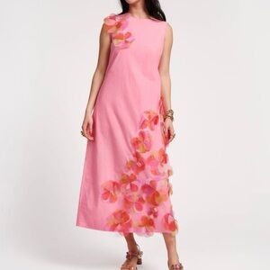 Frances Valentine Origami Dress With Organza Flowers Sz L